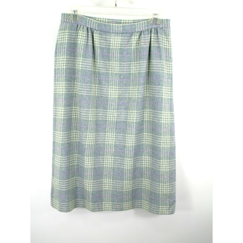 Pendleton Vintage Midi A-Line Pleated Skirt Blue Plaid Wool Pockets Womens 8